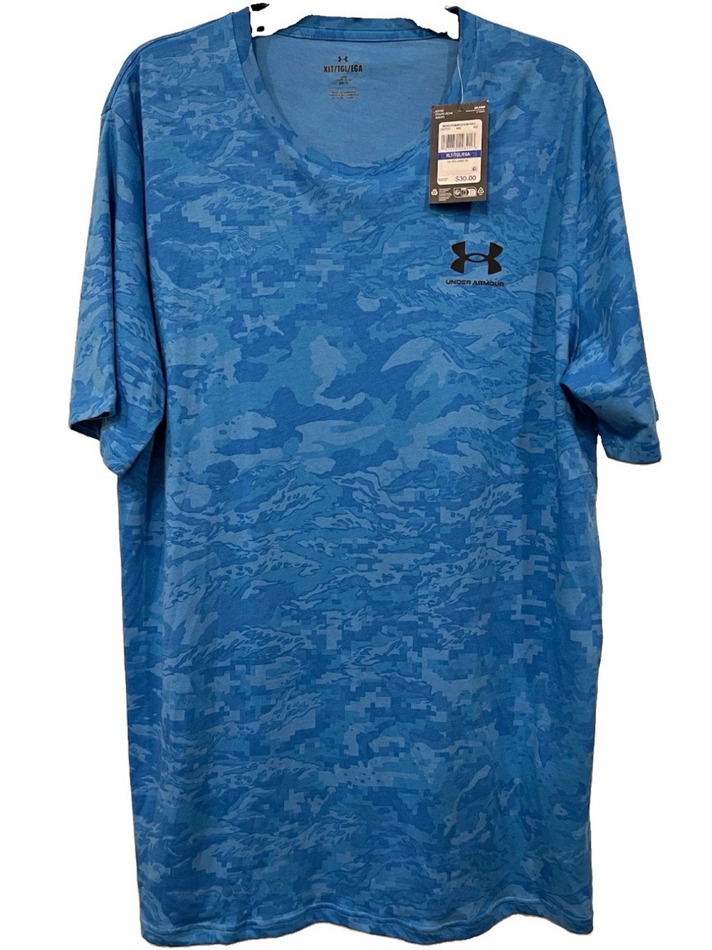 Under Armour Men's XLT Blue Camo Loose Crew Neck T-Shirt 1357727 NWT
